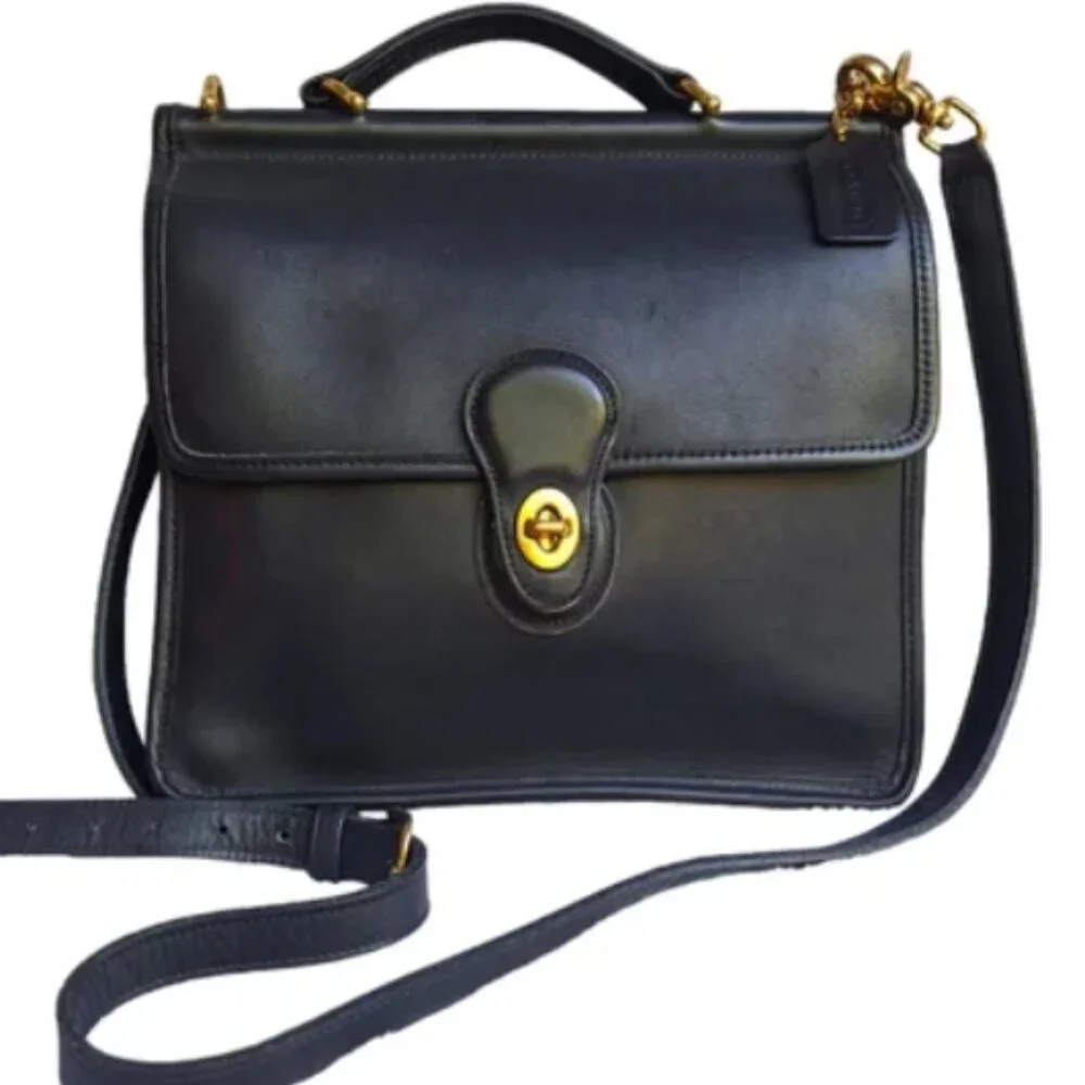 Coach Black Leather Top-Handle Crossbody with Gold Hardware